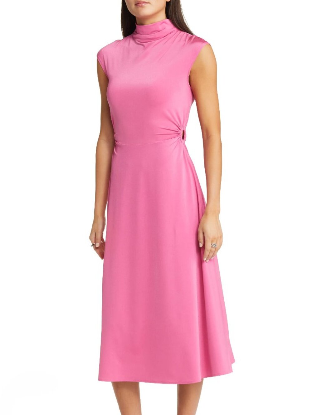 Open Edit ring detail a-line midi dress - mock neck